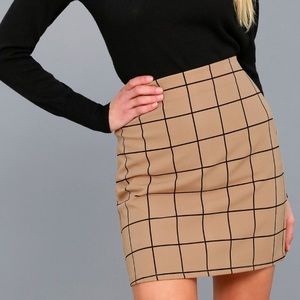 Lulus Black and Nude Grid Print Mini Skirt